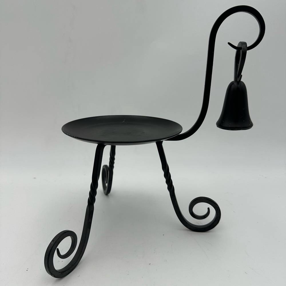VINTAGE Party Lite Black Wrought Iron Candle Stand Holder with Iron Snuffer